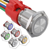 19mm Latching Push Button Switch LED Stainless Steel - Blue/Stainless steel-Flat Head